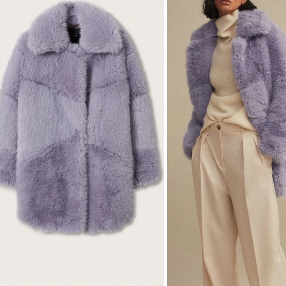 Mango Lavender Faux Fur Coat